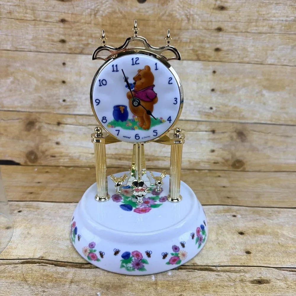 Vintage Disney Fantasma Porcelain Winnie The Pooh Anniversary Glass Dome Clock